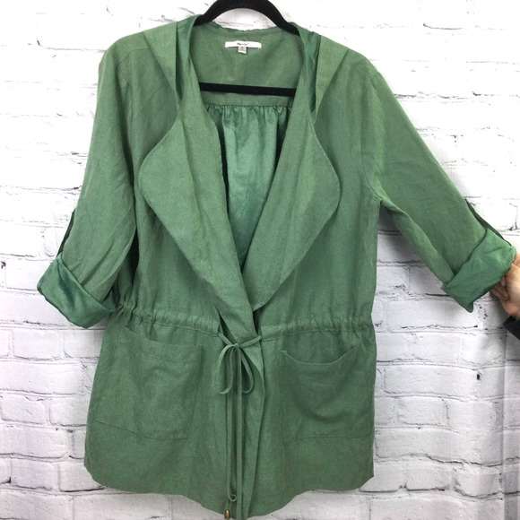 Papaya Women's Lightweight Hooded 3/4 Roll Up Long Sleeve Green Jacket M - Picture 3 of 11